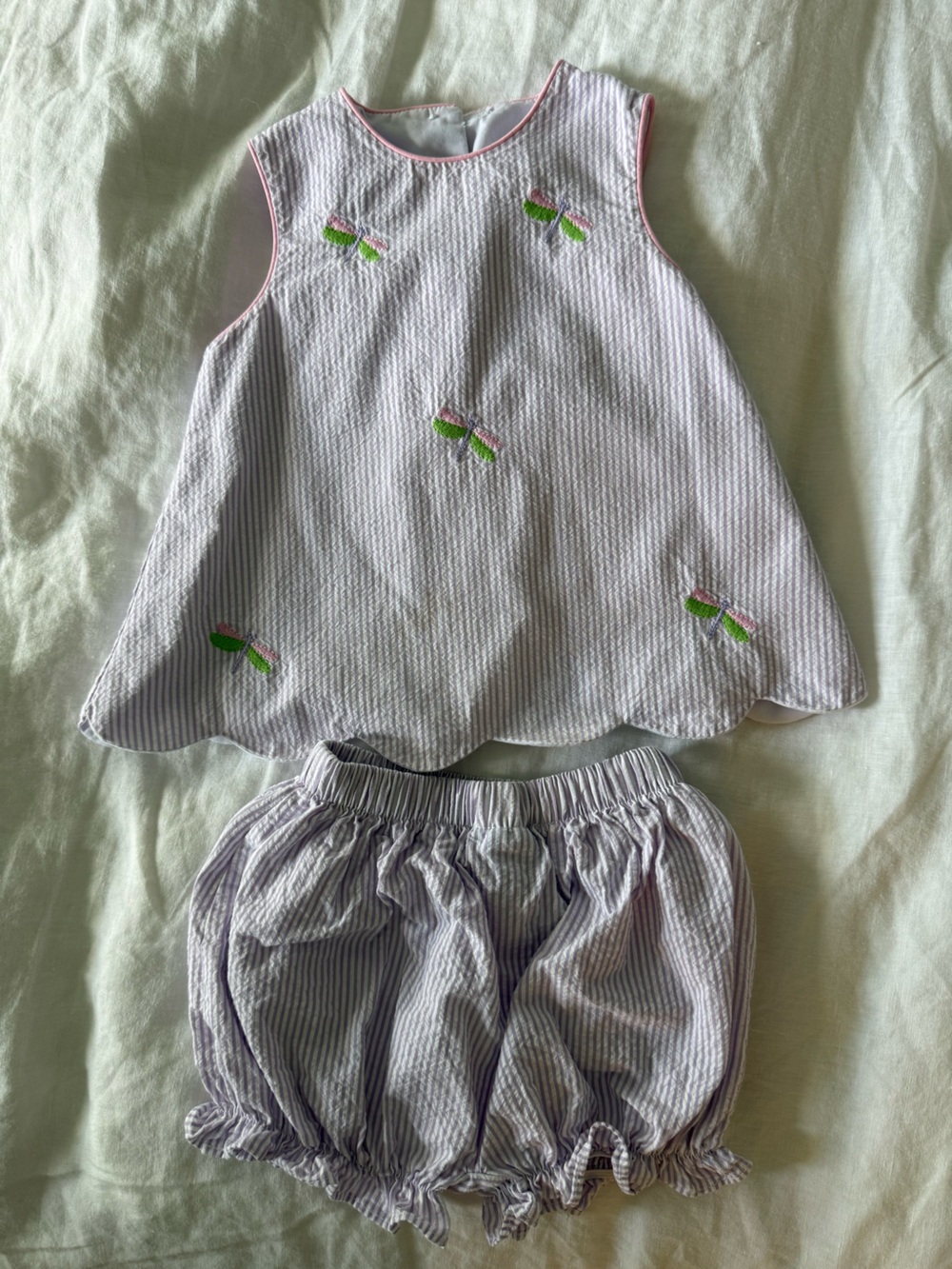Little English Lavender Striped Diaper Cover Set with Pink & Green Embroidery